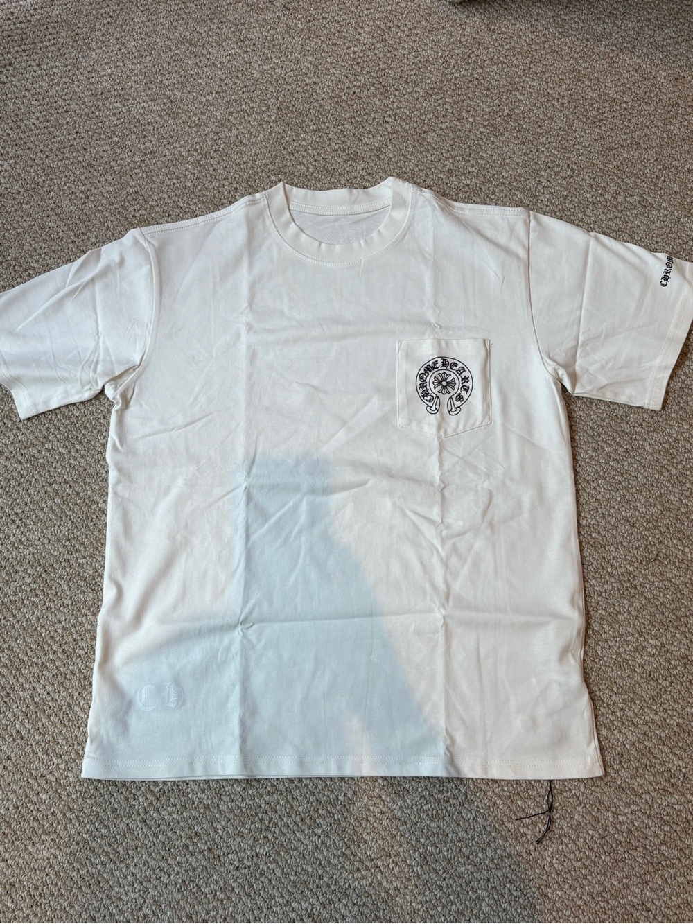 Chrome Hearts White Short-Sleeve Pocket Tee with Chest Emblem